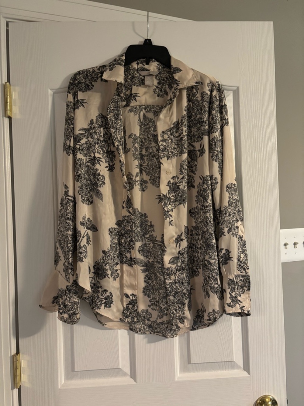 H&M Cream Blouse with Black Floral Print